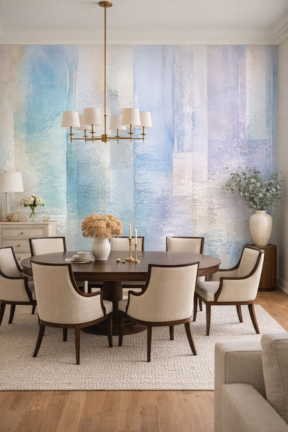 Cream Modern Classic abstract verticals - Wall Mural Peel and Stick Wallpaper for Modern Classic Formal Dining Room.