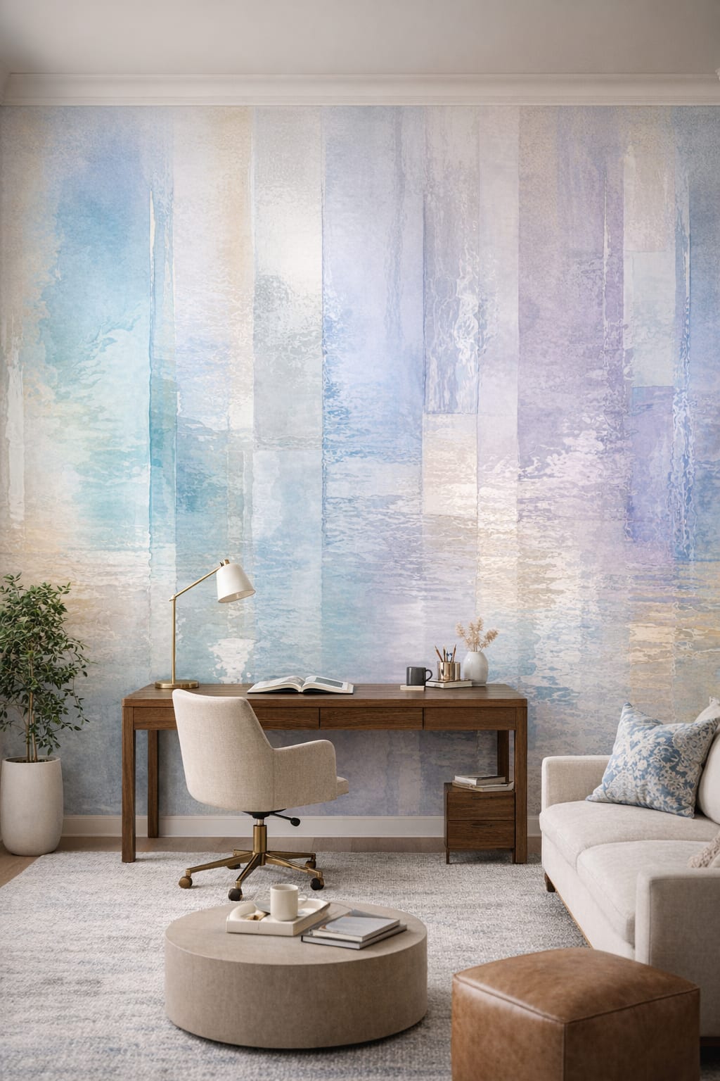 Minimalist beige abstract verticals - Wall Mural Peel and Stick Wallpaper for Minimalist Executive Home Office.