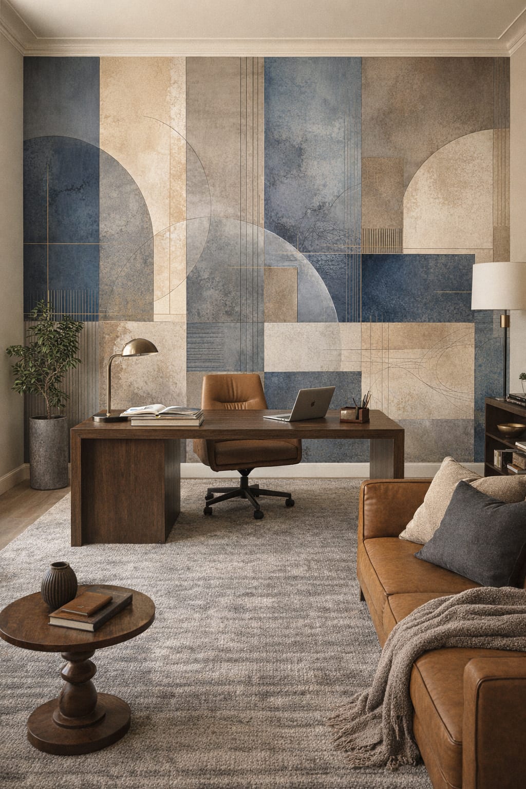Urban Modern gray geometric blocks featuring arch shapes - Wall Mural Peel and Stick Wallpaper for Urban Modern Executive Home Office.