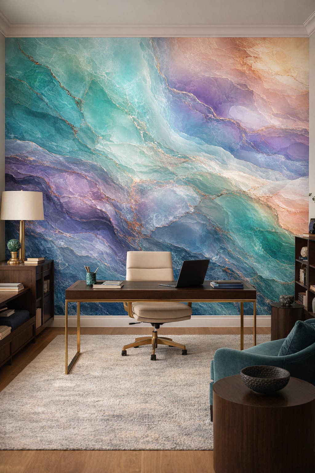 Turquoise violet abstract mineral - Wall Mural Peel and Stick Wallpaper for Modern (Modernist) Executive Home Office.