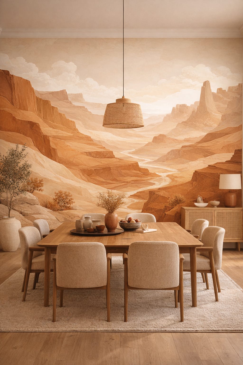 Mediterranean Modern Sand Desert Canyon featuring river landscape - Wall Mural Peel and Stick Wallpaper for Mediterranean Modern Formal Dining Room.