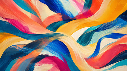 Painterly vibrant Orange abstract brushstrokes featuring flowing color bands - Wall Mural & Peel and Stick Wallpaper for Painterly Interiors and Premium Home Styling