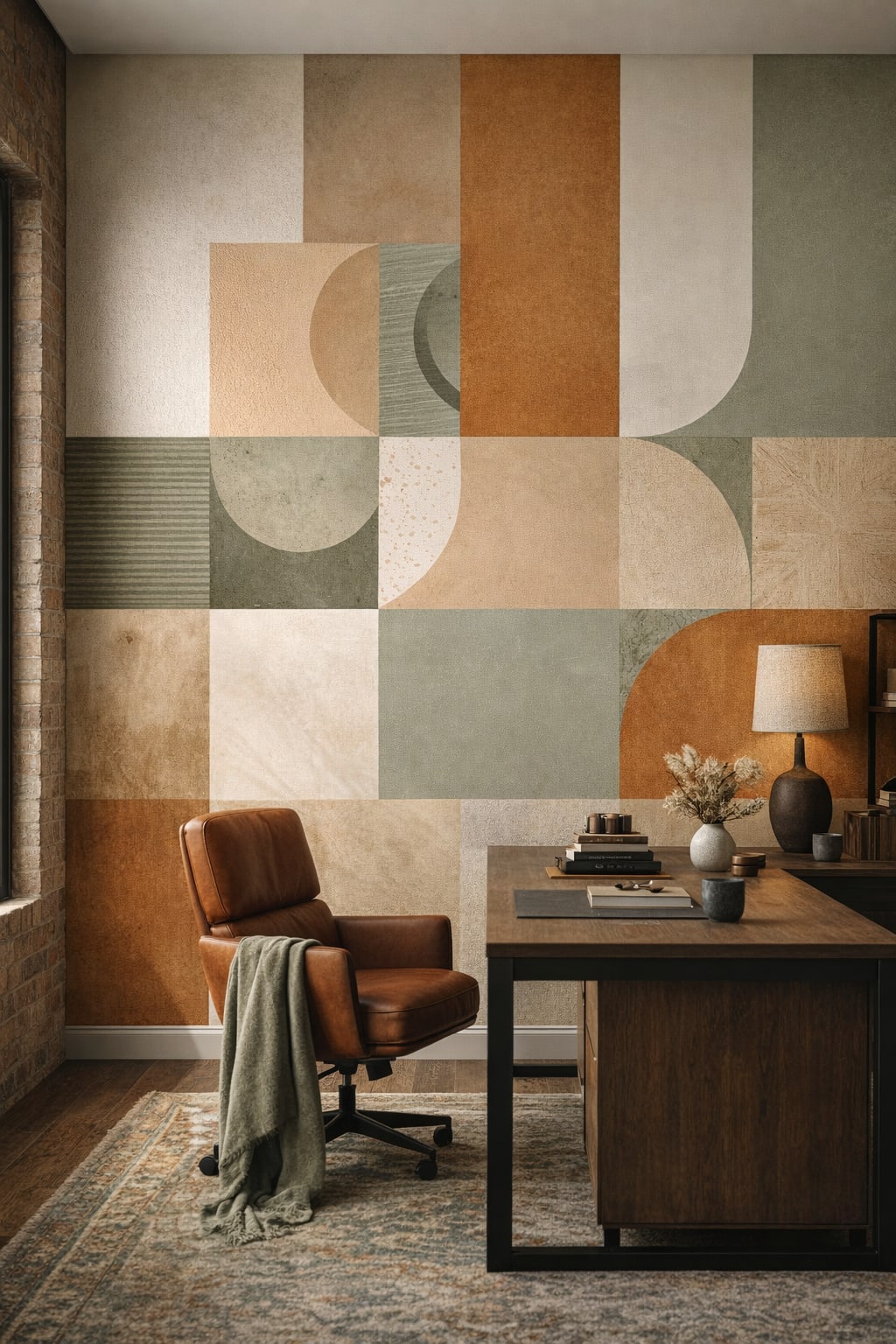 Industrial Loft charcoal-gray - Geometric color-block arches - Wall Mural Peel and Stick Wallpaper for Industrial Loft Executive Home Office.