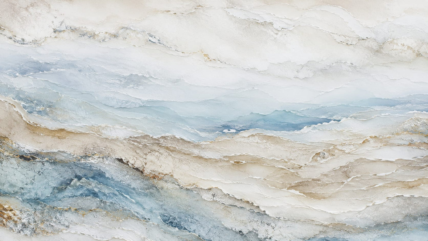 Airy refined Ivory abstract strata featuring mineral texture and gold veining - Wall Mural & Peel and Stick Wallpaper for Textured Interiors and Premium Home Styling