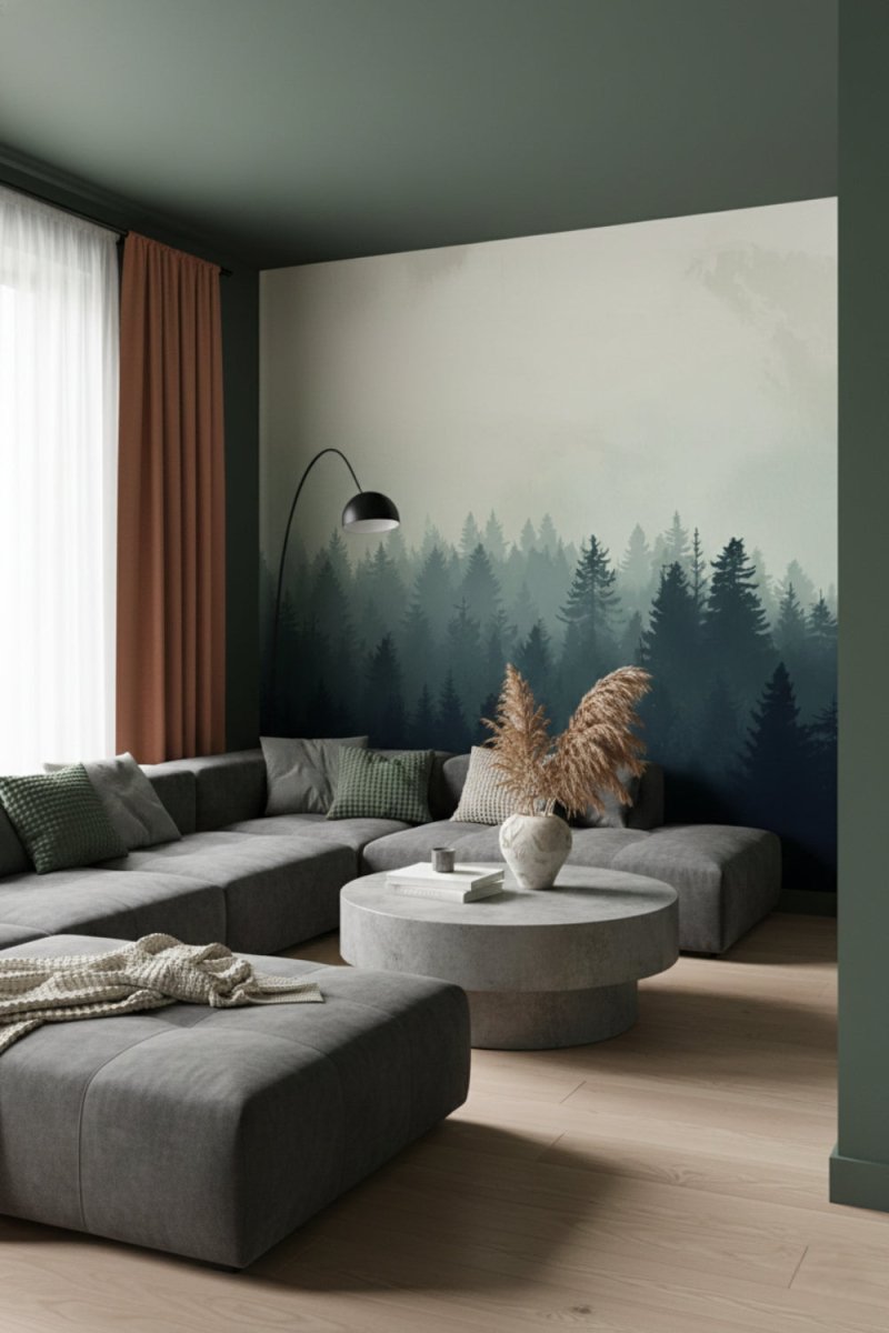 Deep Pine - Pine Tree Mural Wallpaper Moody Bedroom - Recoat