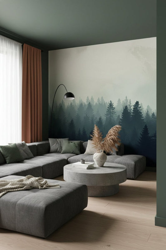 Deep Pine - Pine Tree Mural Wallpaper Moody Bedroom - Recoat