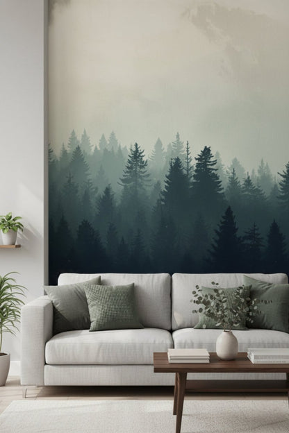 Deep Pine - Pine Tree Mural Wallpaper Moody Bedroom - Recoat