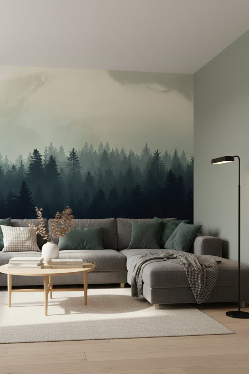 Deep Pine - Pine Tree Mural Wallpaper Moody Bedroom - Recoat