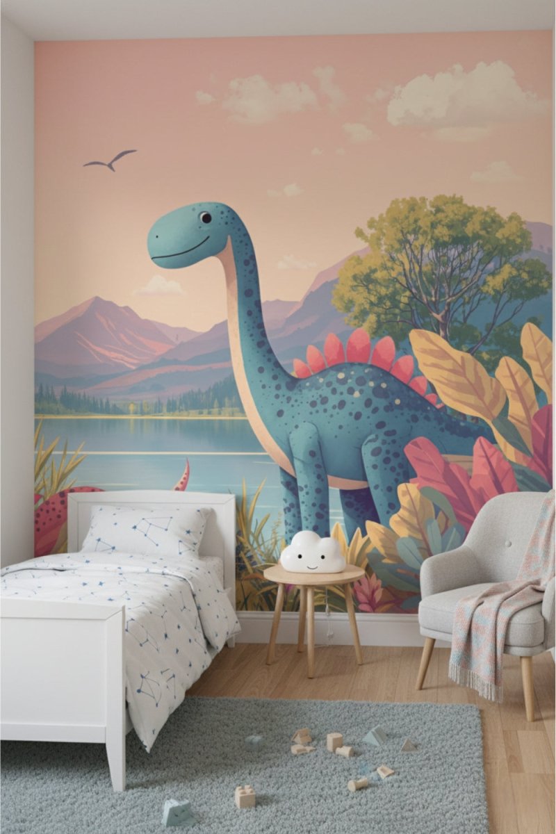Dino Friends Dawn - Watercolor Dinosaurs Accent Wall Mural Wallpaper - Recoat