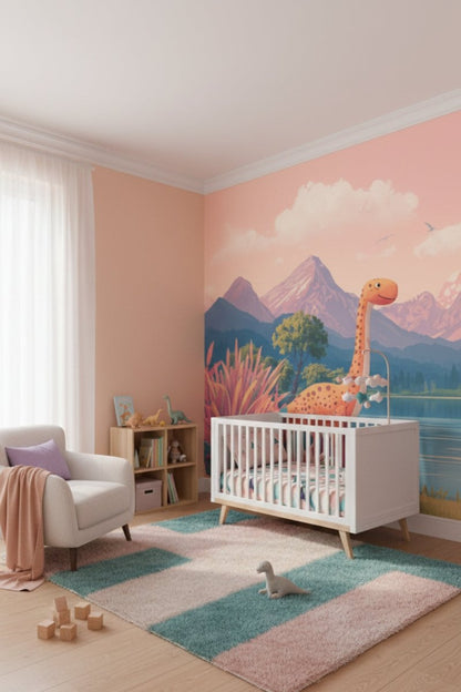 Dino Friends Dawn - Watercolor Dinosaurs Accent Wall Mural Wallpaper - Recoat