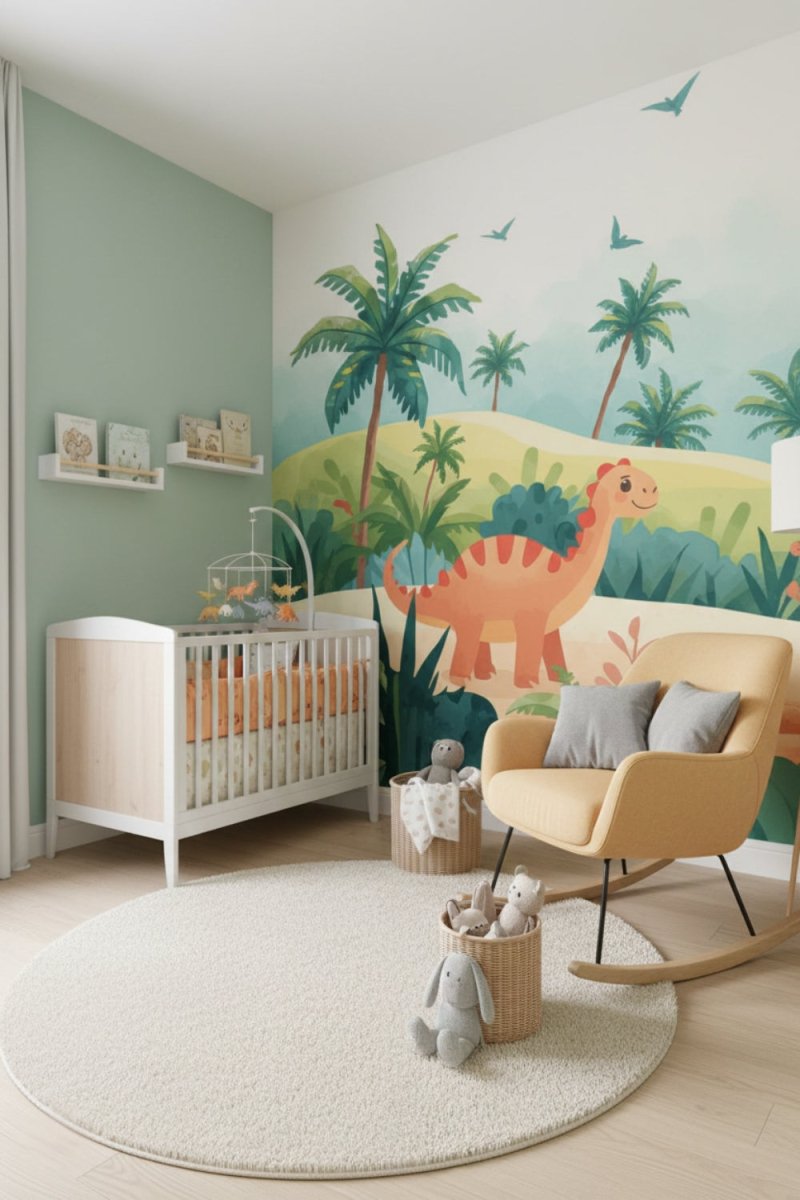 Dino Friends Tropical - Watercolor Dinosaurs Accent Wall Mural Wallpaper - Recoat