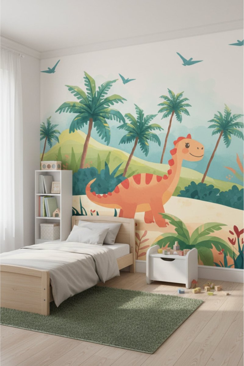 Dino Friends Tropical - Watercolor Dinosaurs Accent Wall Mural Wallpaper - Recoat