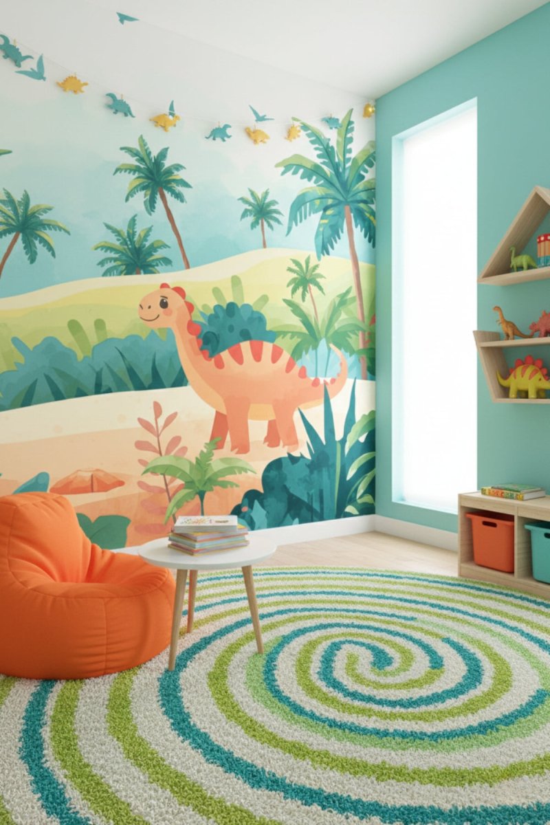 Dino Friends Tropical - Watercolor Dinosaurs Accent Wall Mural Wallpaper - Recoat