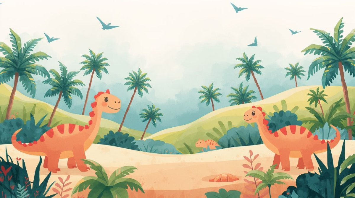 Dino Friends Tropical - Watercolor Dinosaurs Accent Wall Mural Wallpaper - Recoat