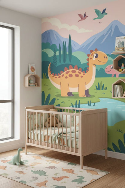 Dino Friends Valley - Watercolor Dinosaurs Accent Wall Mural Wallpaper - Recoat
