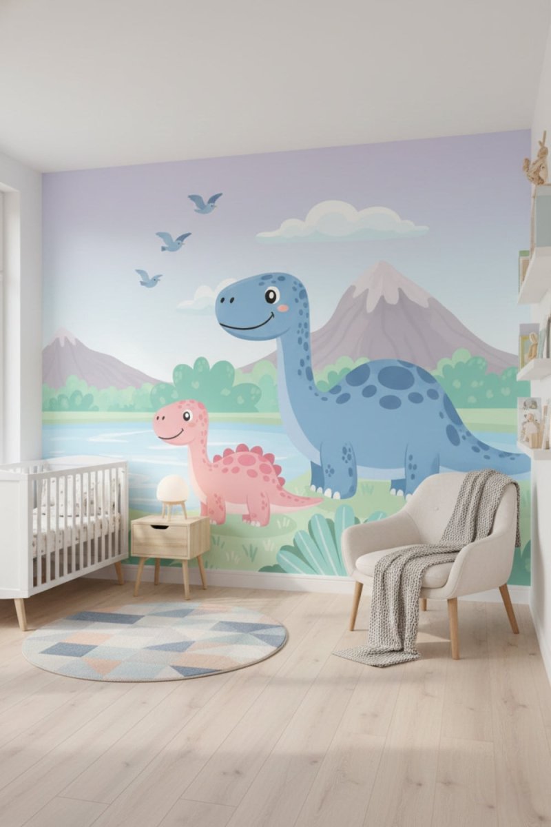 Dino Friends - Watercolor Dinosaurs Accent Wall Mural Wallpaper - Recoat