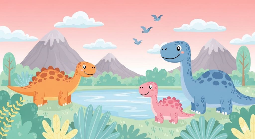 Dino Friends - Watercolor Dinosaurs Accent Wall Mural Wallpaper - Recoat
