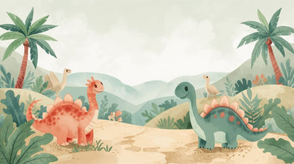 Dino Valley - Watercolor Dinosaurs Accent Wall Mural Wallpaper - Recoat