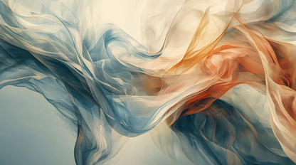 Ethereal modern Blue abstract smoke featuring sheer fabric and fluid waves - Wall Mural & Peel and Stick Wallpaper for Abstract Interiors and Premium Home Styling.