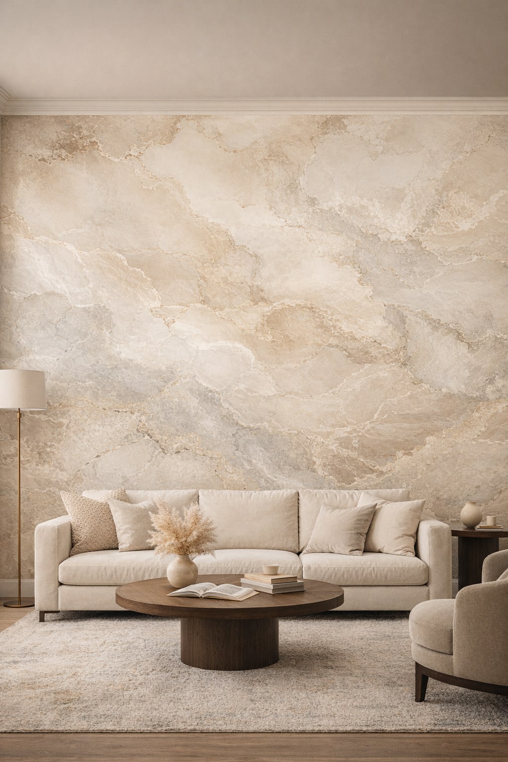 Greige Quiet Luxury marble pattern - Wall Mural Peel and Stick Wallpaper for Quiet Luxury Living Room.