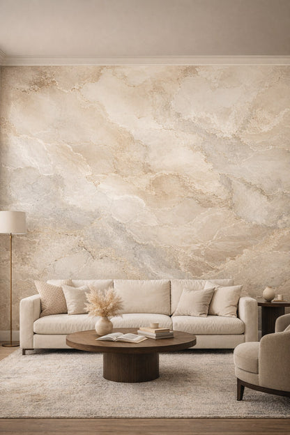 Greige Quiet Luxury marble pattern - Wall Mural Peel and Stick Wallpaper for Quiet Luxury Living Room.