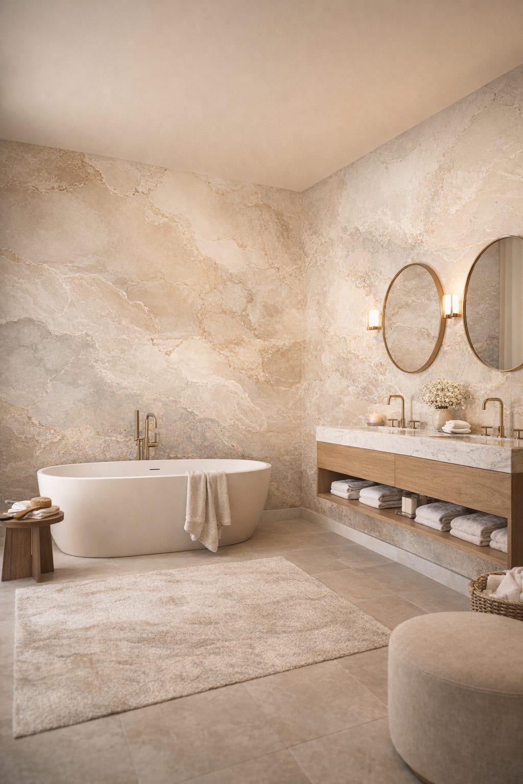 Luxury Contemporary neutral marble pattern - Wall Mural Peel and Stick Wallpaper for Luxury Contemporary Luxury Bathroom.
