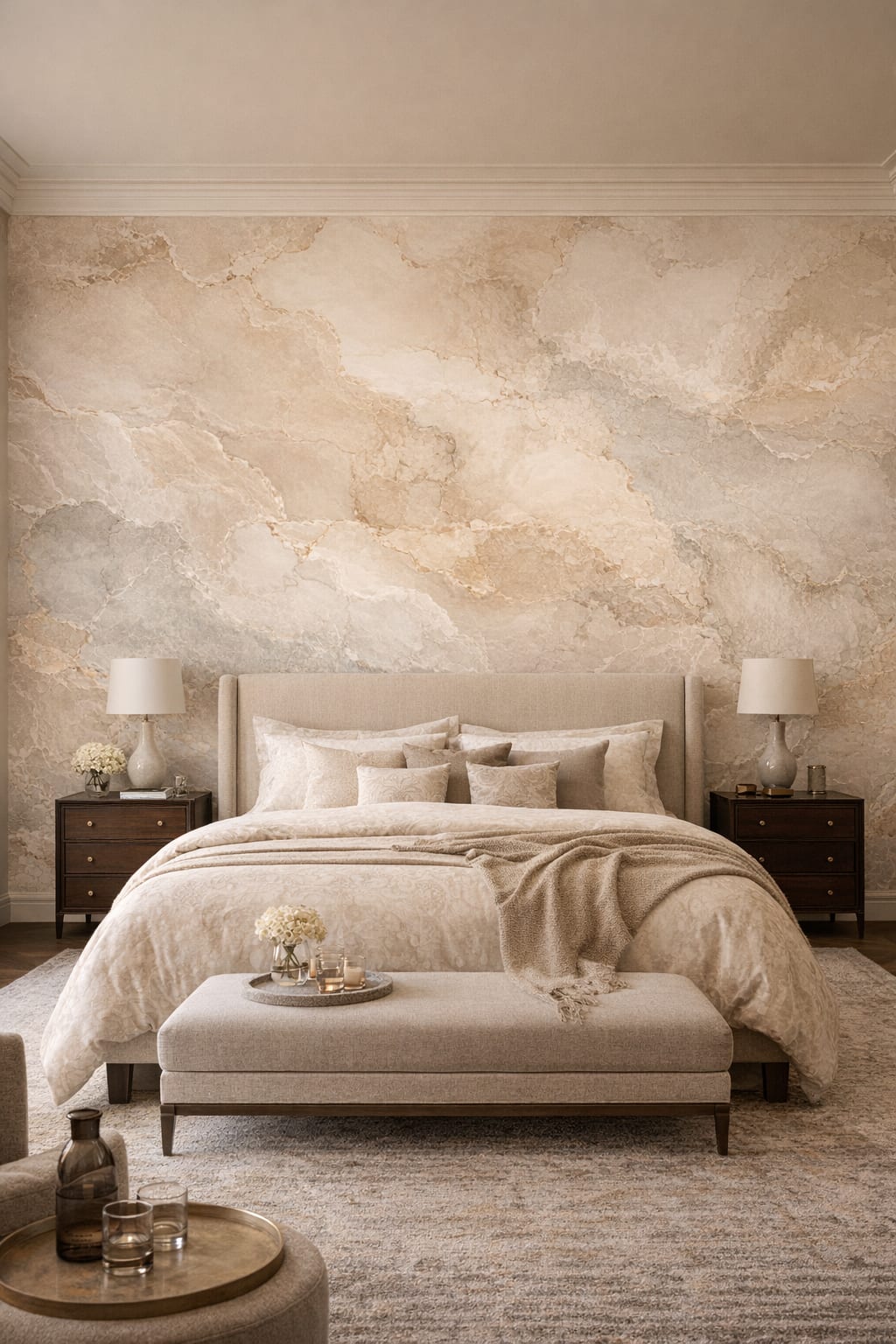 Cream Modern Classic marble pattern - Wall Mural Peel and Stick Wallpaper for Modern Classic Master Bedroom.