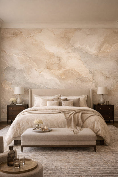 Cream Modern Classic marble pattern - Wall Mural Peel and Stick Wallpaper for Modern Classic Master Bedroom.
