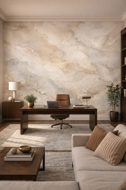 Modernist neutral marble pattern - Wall Mural Peel and Stick Wallpaper for Modern (Modernist) Executive Home Office.