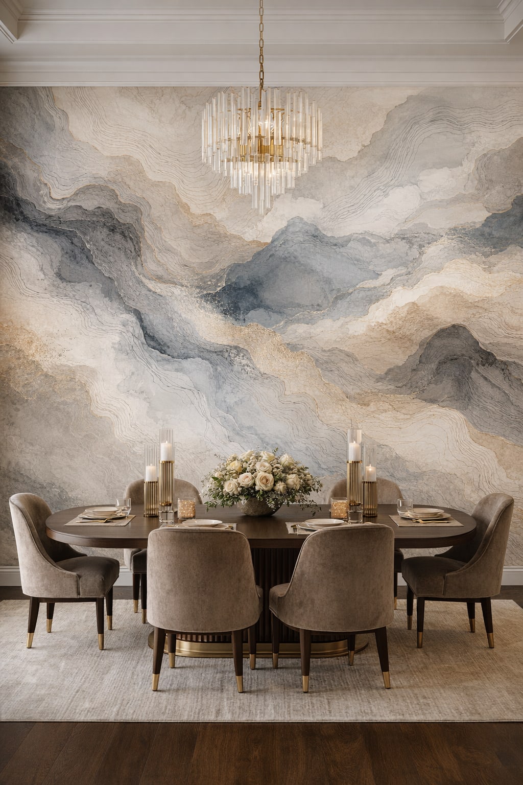 Art Deco gold-toned abstract topography - Wall Mural Peel and Stick Wallpaper for Art Deco Formal Dining Room.