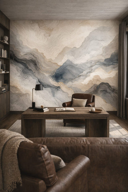 Brutalist gray abstract topography - Wall Mural Peel and Stick Wallpaper for Brutalist Executive Home Office.