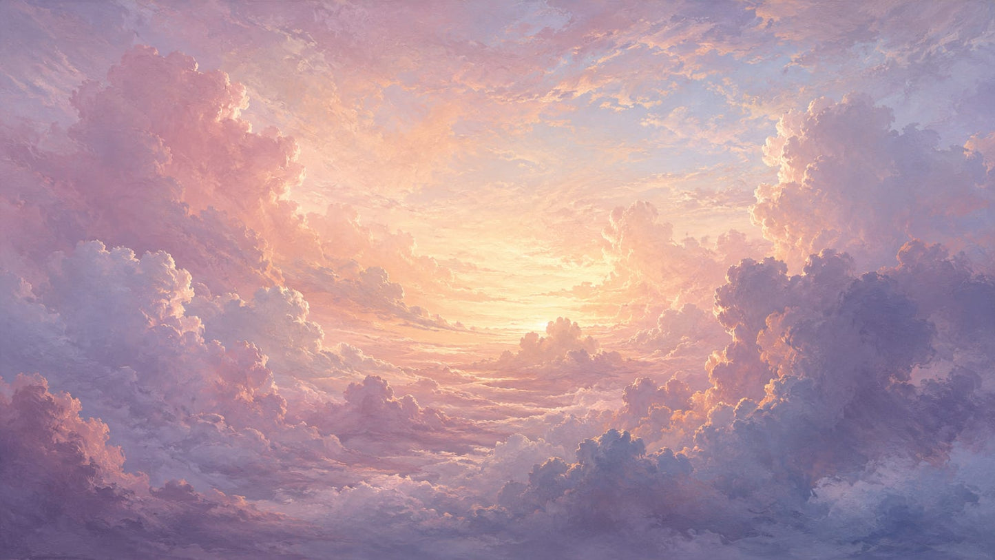 Painterly ethereal Lavender cloudscape featuring soft light - Wall Mural & Peel and Stick Wallpaper for Painterly Interiors and Premium Home Styling