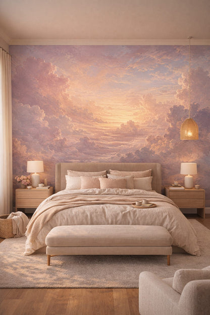 Organic Modern cream-sand cloudscape - Wall Mural Peel and Stick Wallpaper for Organic Modern Master Bedroom.