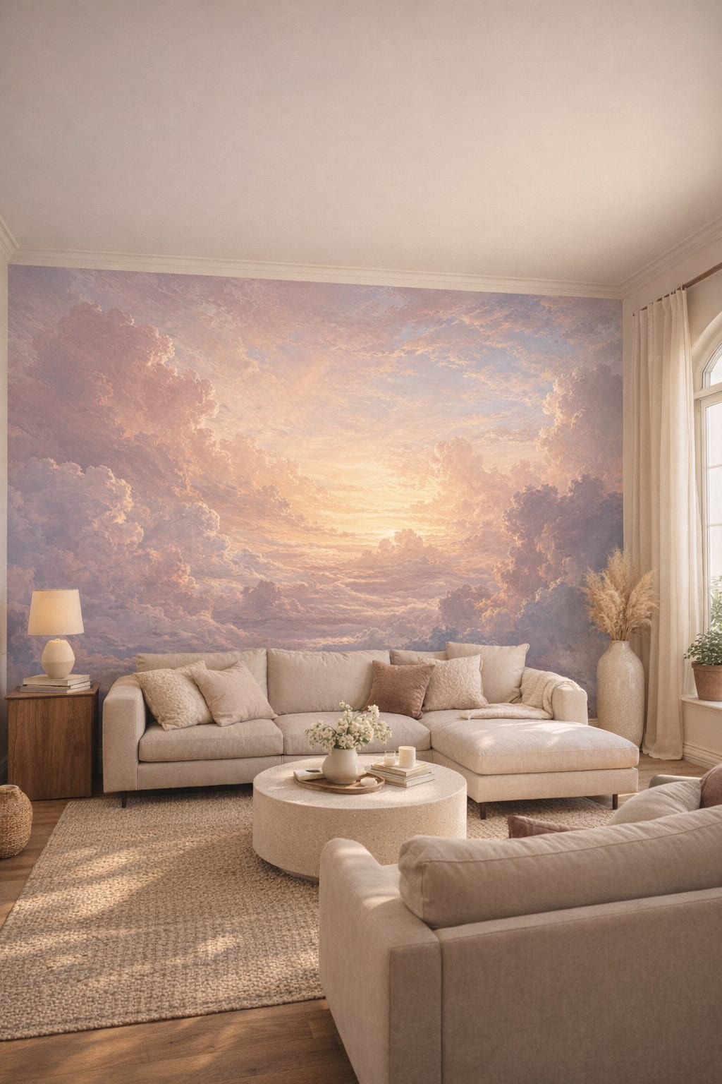 Mediterranean Modern blue-sand cloudscape - Wall Mural Peel and Stick Wallpaper for Mediterranean Modern Living Room.