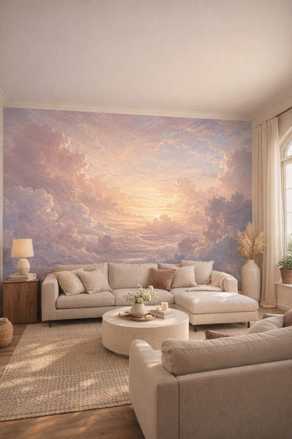 Mediterranean Modern blue-sand cloudscape - Wall Mural Peel and Stick Wallpaper for Mediterranean Modern Living Room.