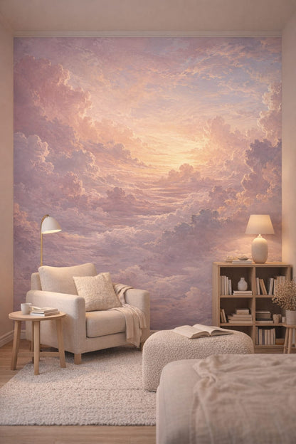 Scandinavian white cloudscape - Wall Mural Peel and Stick Wallpaper for Scandinavian Reading Corner.