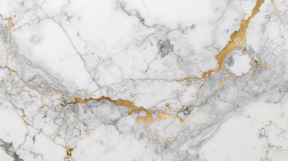 Refined luxurious White marble featuring gold veining - Wall Mural & Peel and Stick Wallpaper for Textured Interiors and Premium Home Styling.