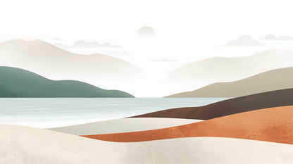 Serene Minimalist Ivory abstract landscape featuring layered hills and sun - Wall Mural & Peel and Stick Wallpaper for Minimalist Interiors and Premium Home Styling