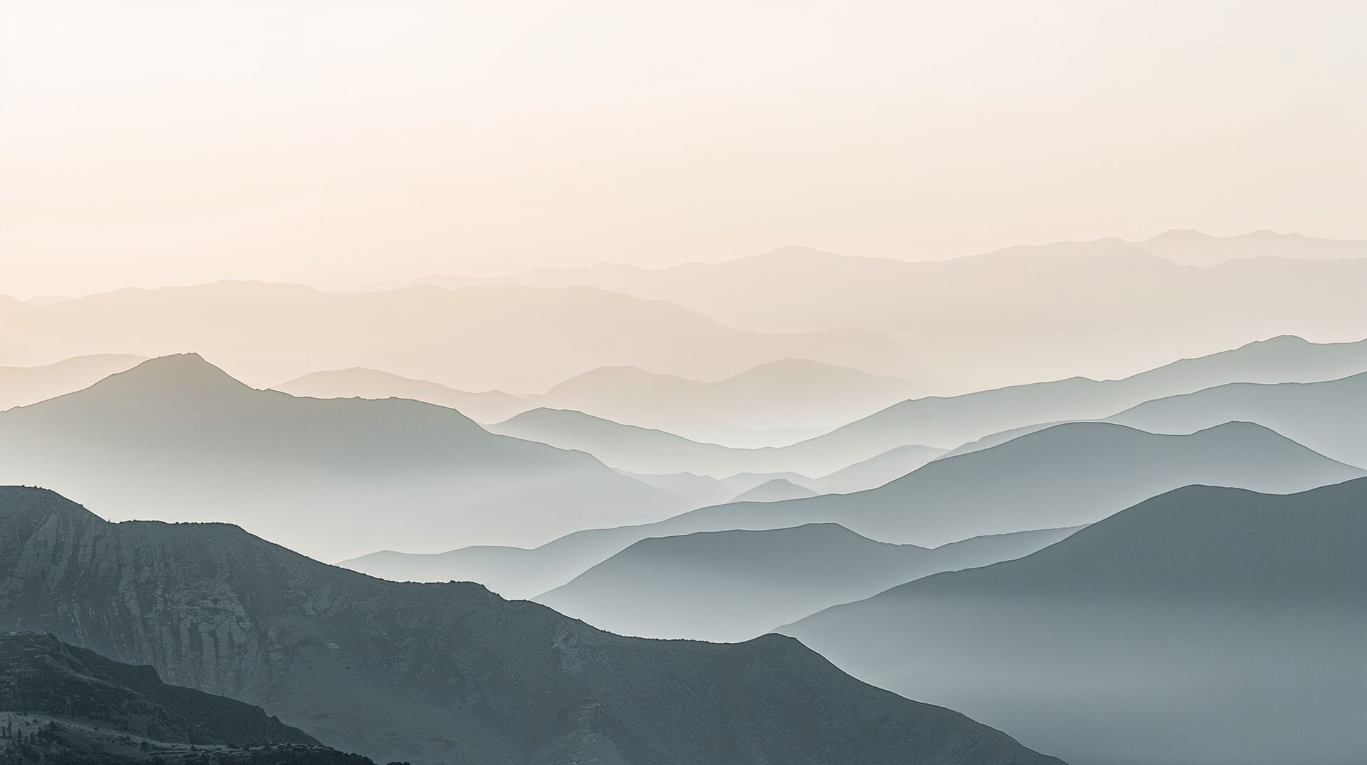 Atmospheric tranquil Blue Gray misty mountains featuring soft layered haze - Wall Mural & Peel and Stick Wallpaper for Painterly Interiors and Premium Home Styling