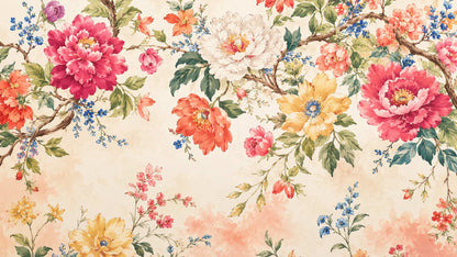 Painterly Romantic Pink Floral blossoms featuring flowering branches - Wall Mural & Peel and Stick Wallpaper for Painterly Interiors and Premium Home Styling