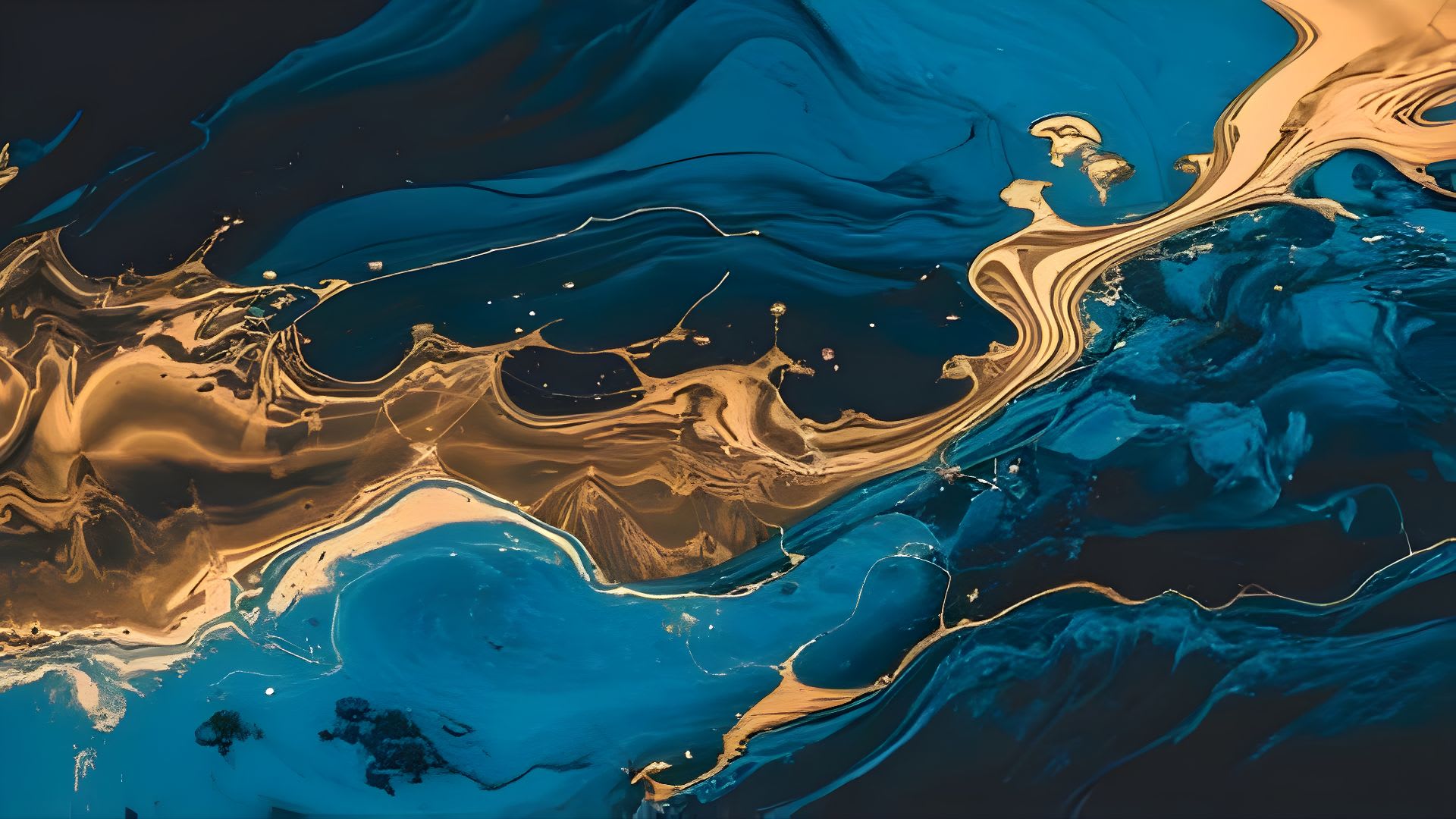 Luxurious abstract Deep Teal marble featuring gold fluid swirls - Wall Mural & Peel and Stick Wallpaper for Marble Abstract Interiors and Premium Home Styling