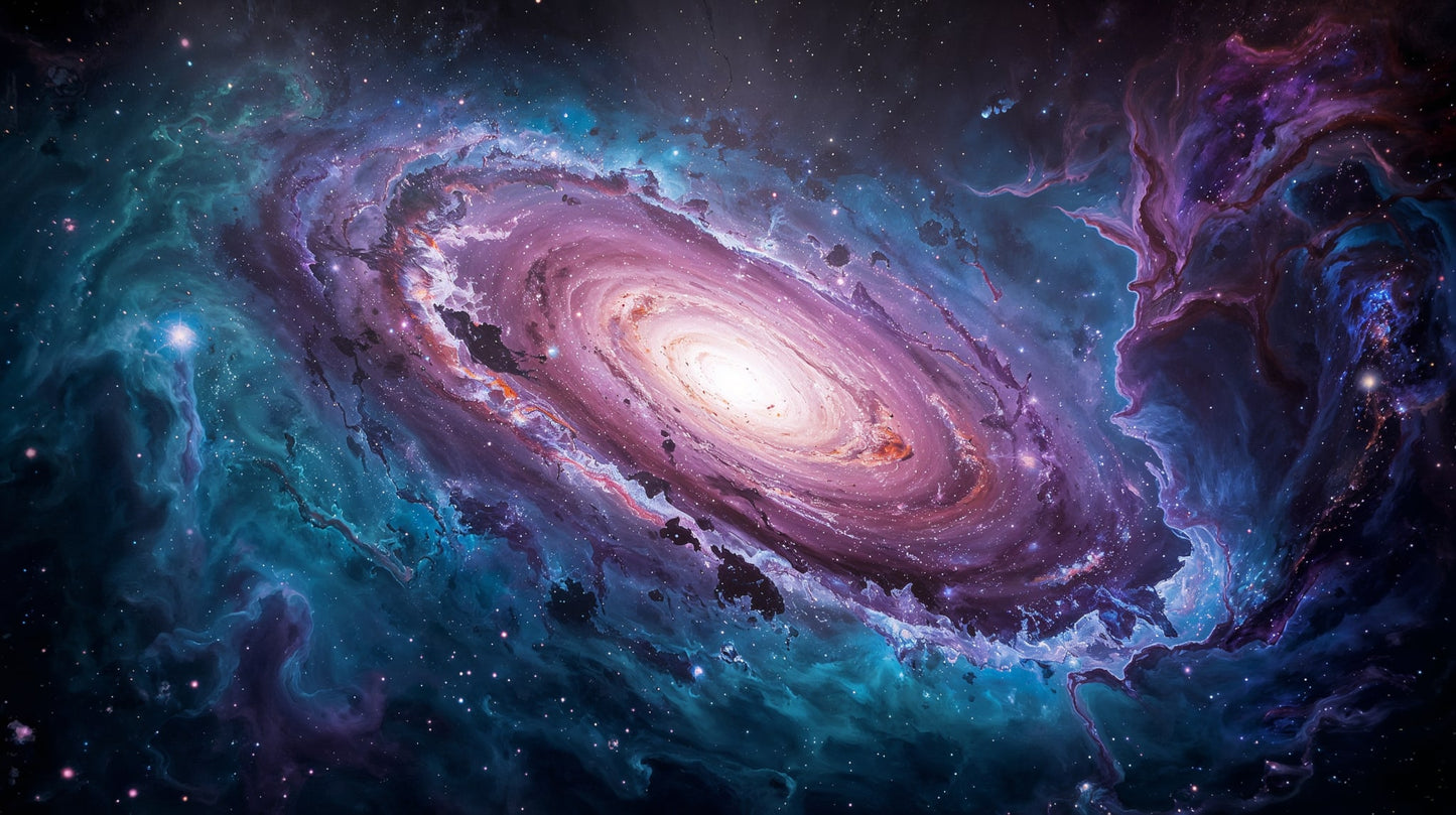 Ethereal cinematic Deep Blue spiral galaxy featuring nebula clouds and starfield - Wall Mural & Peel and Stick Wallpaper for Abstract Interiors and Premium Home Styling