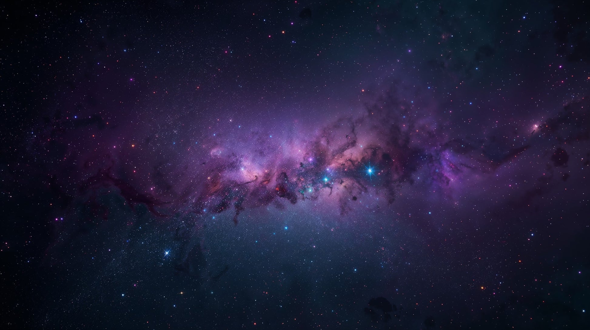 Dreamy celestial Purple galaxy featuring stars and nebula - Wall Mural & Peel and Stick Wallpaper for Photographic Nursery or Kids Room.