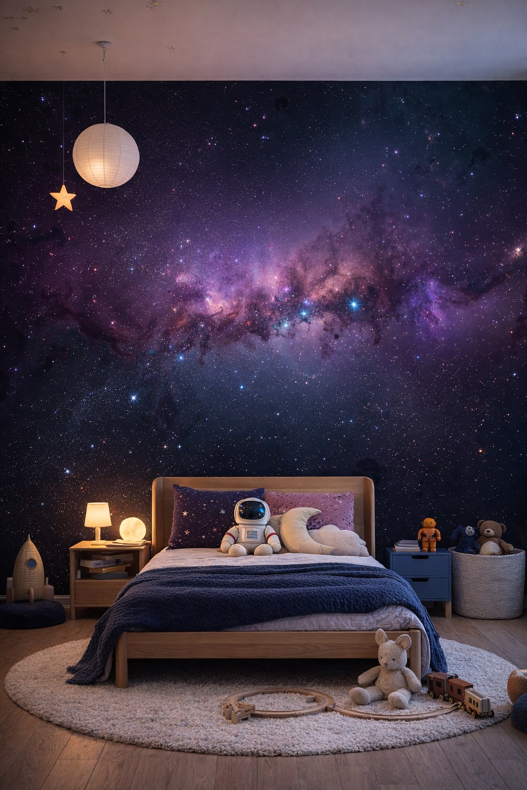 Celestial navy galaxy featuring stars - Wall Mural Peel and Stick Wallpaper for Outer Space / Celestial Kids Bedroom.