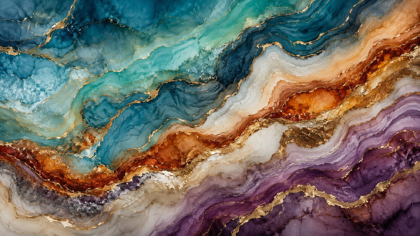 Luxurious Abstract Teal Geode abstraction featuring gold veining - Wall Mural & Peel and Stick Wallpaper for Abstract Interiors and Premium Home Styling