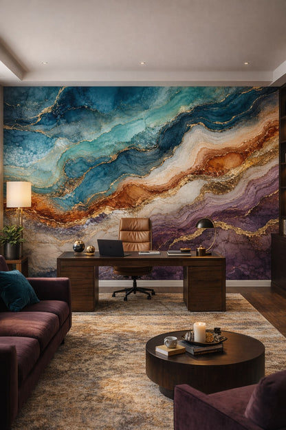 High-tech black-gray geode abstraction - Wall Mural Peel and Stick Wallpaper for High-tech Executive Home Office.
