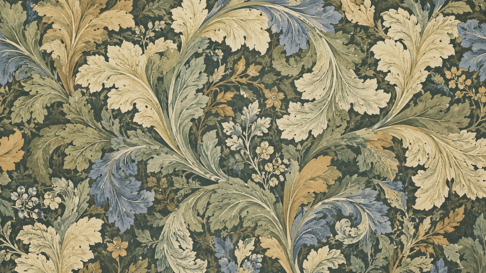 Stately ornate Olive ornamental foliage featuring small blossoms - Wall Mural & Peel and Stick Wallpaper for Vintage Interiors and Premium Home Styling