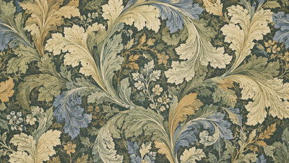 Stately ornate Olive ornamental foliage featuring small blossoms - Wall Mural & Peel and Stick Wallpaper for Vintage Interiors and Premium Home Styling