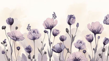 Airy painterly Cream floral blossoms featuring soft petals and stems - Wall Mural & Peel and Stick Wallpaper for Watercolor Interiors and Premium Home Styling