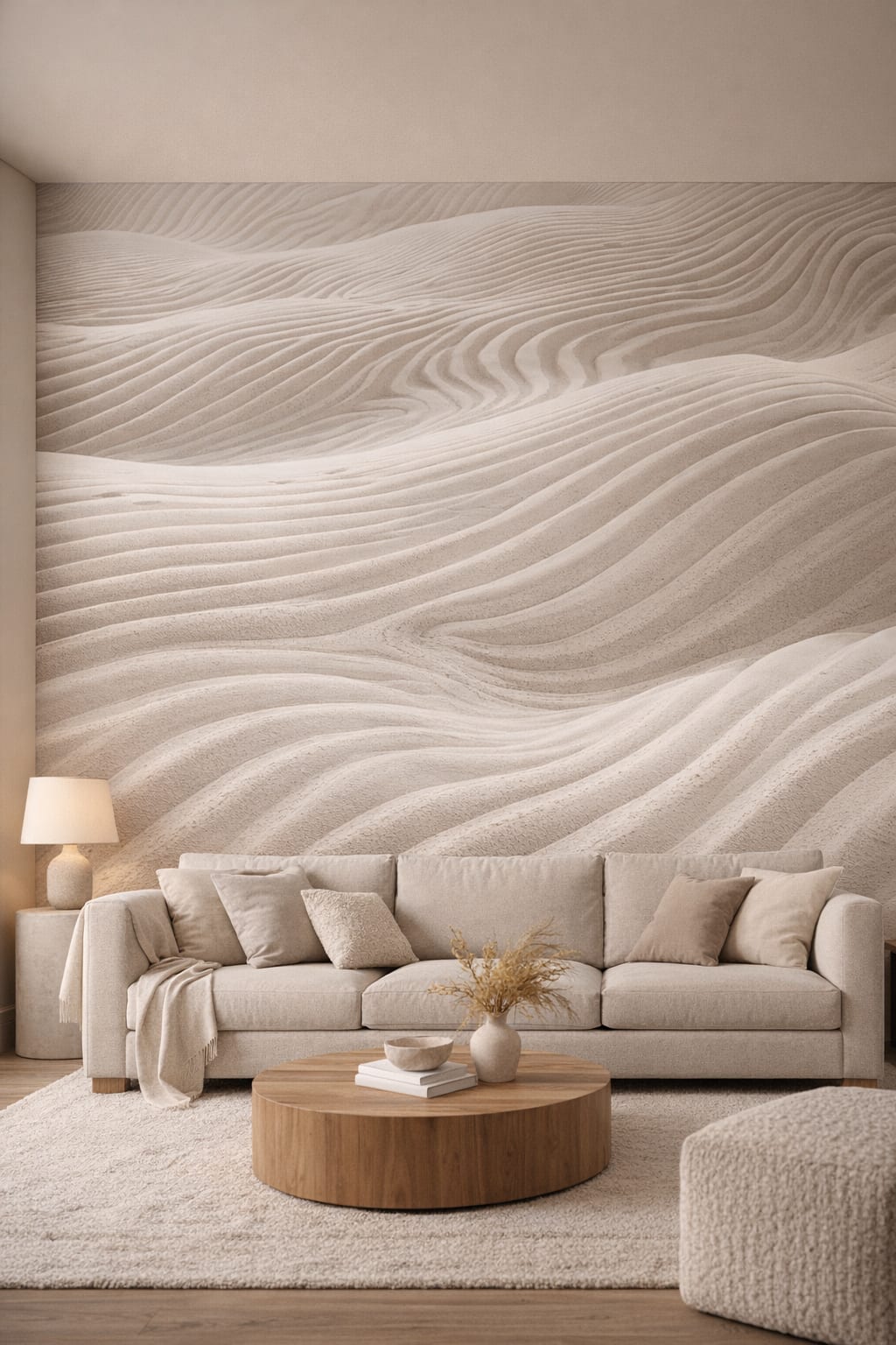 Cream-toned Organic Modern sand dunes featuring wind ripples - Wall Mural Peel and Stick Wallpaper for Organic Modern Living Room.